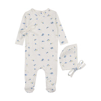 Pointelle floral side snap footie + bonnet