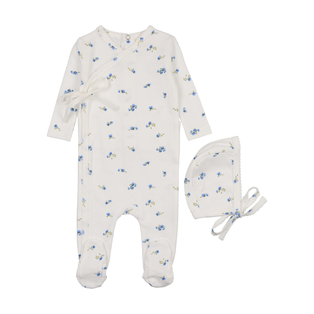 Pointelle floral side snap footie + bonnet-1
