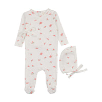 Pointelle floral side snap footie + bonnet
