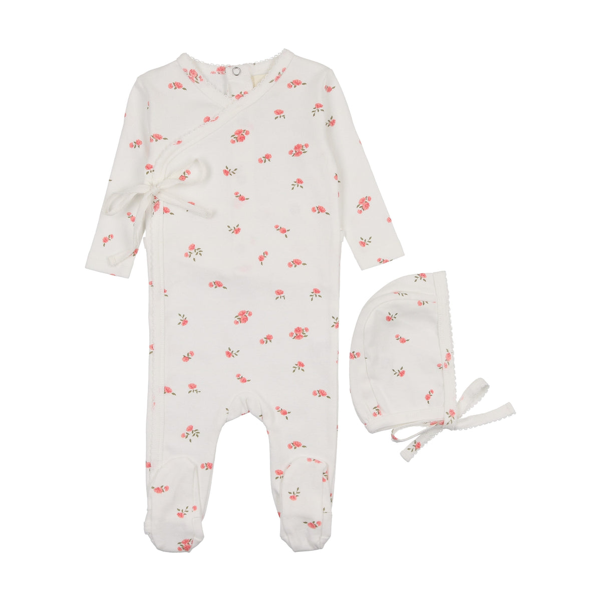 Pointelle floral side snap footie + bonnet-2