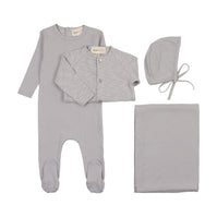 Pointelle footie + slub cardigan four piece sets