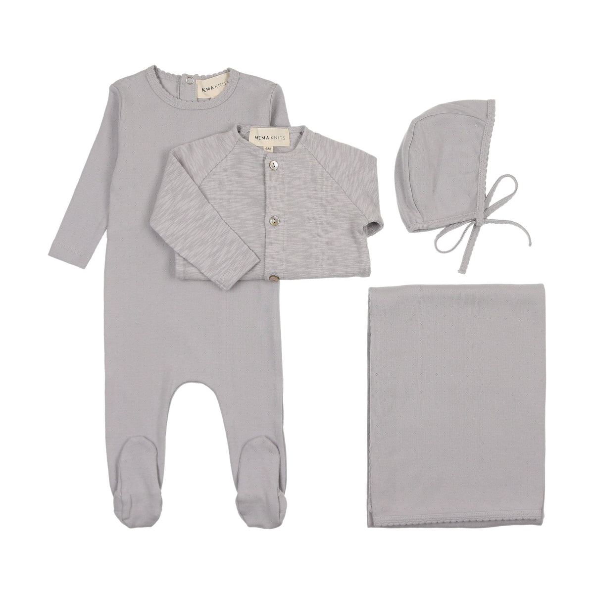 Pointelle footie + slub cardigan four piece sets-3