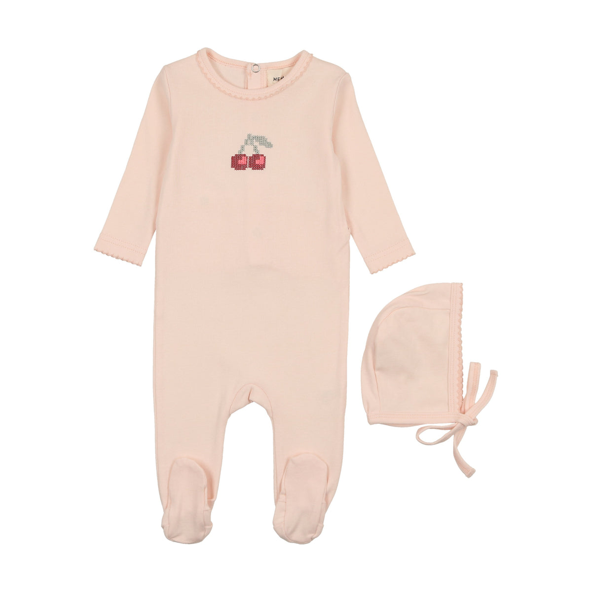 Embroidered cherry footie + beanie-2