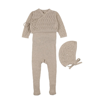 Knit Sleeveless footie w cardigan + bonnet