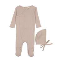 Pointelle heart footie + bonnet