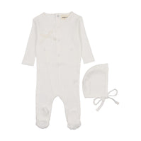 Pointelle heart footie + bonnet