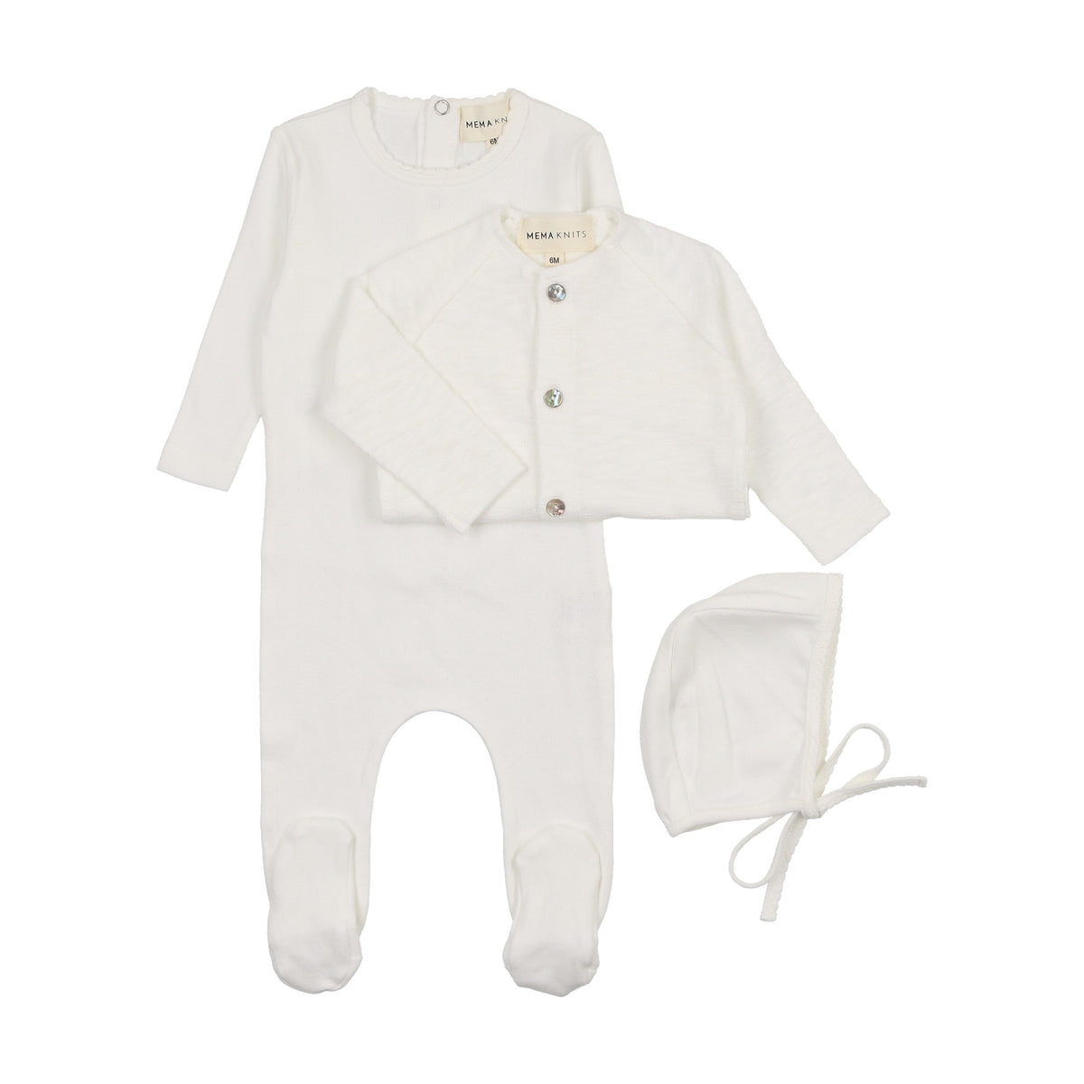 Pointelle footie + slub cardigan + beanie-5
