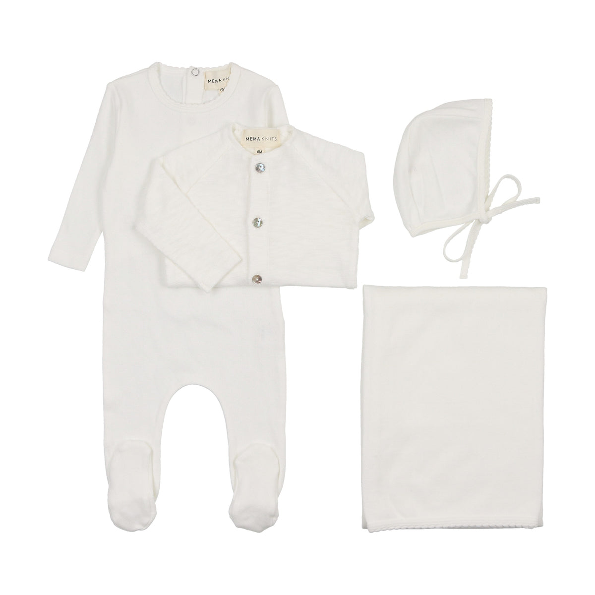 Pointelle footie + slub cardigan four piece sets-4