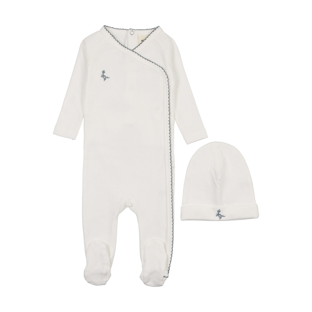 Embroidered picot edge footie + beanie-1