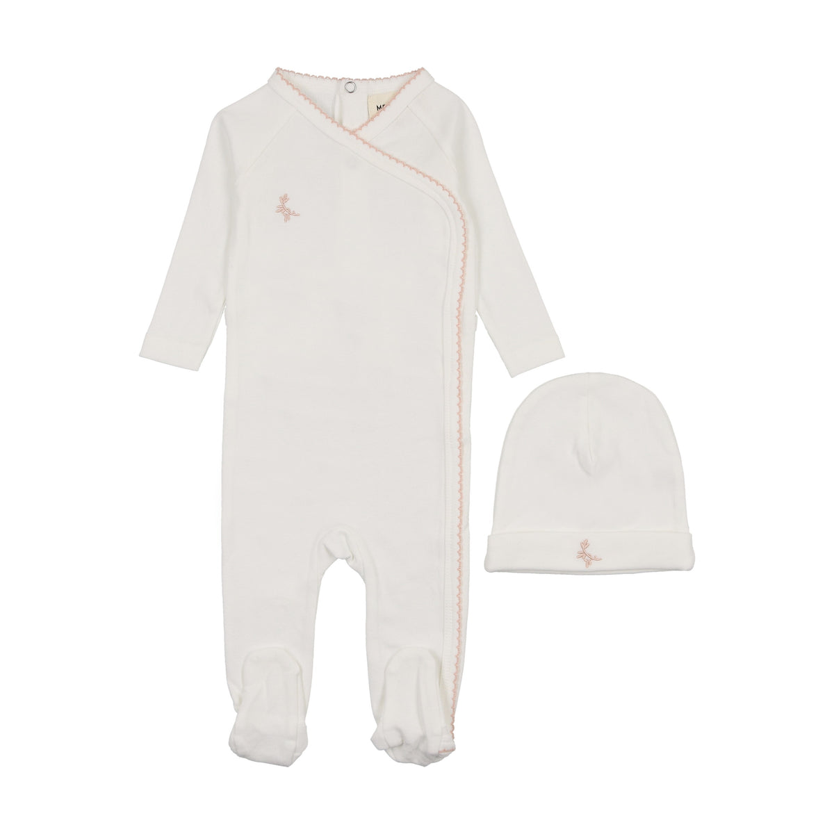 Embroidered picot edge footie + beanie-2