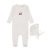 Embroidered cherry footie + beanie