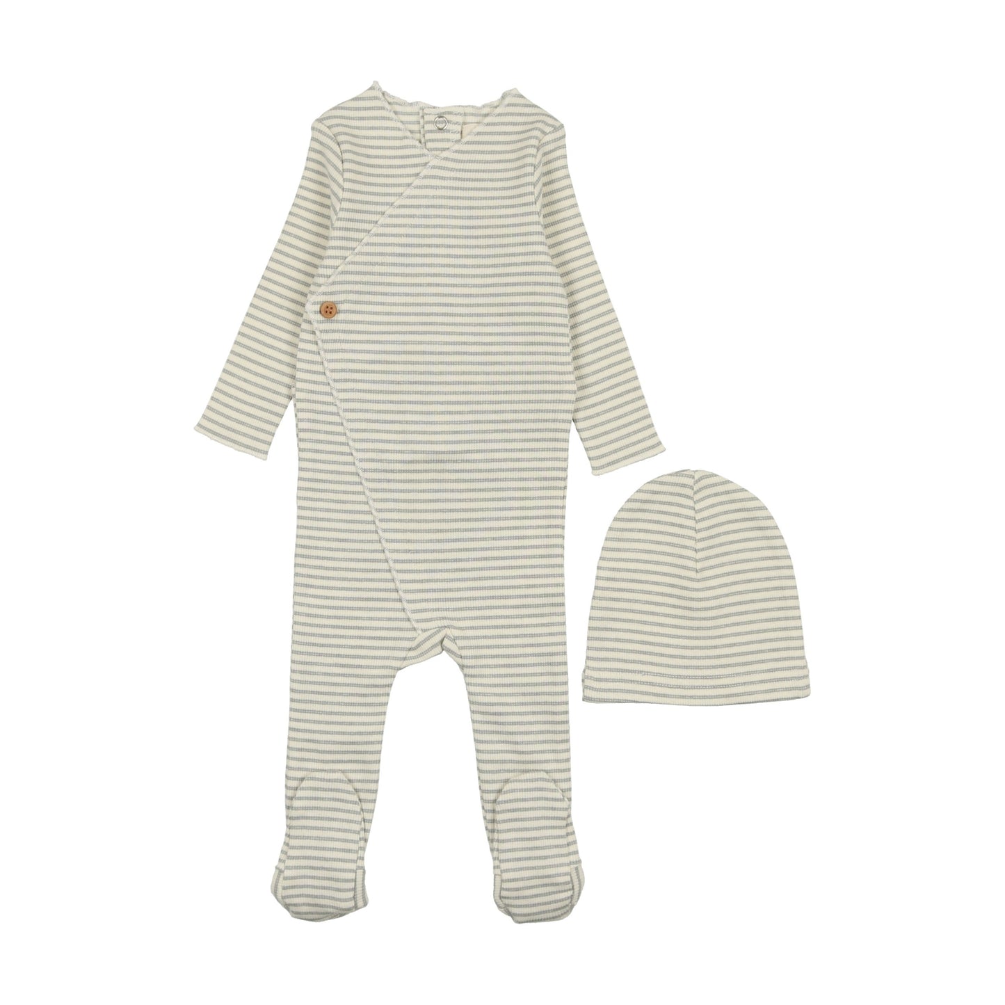 Striped Side Button Footie + Beanie