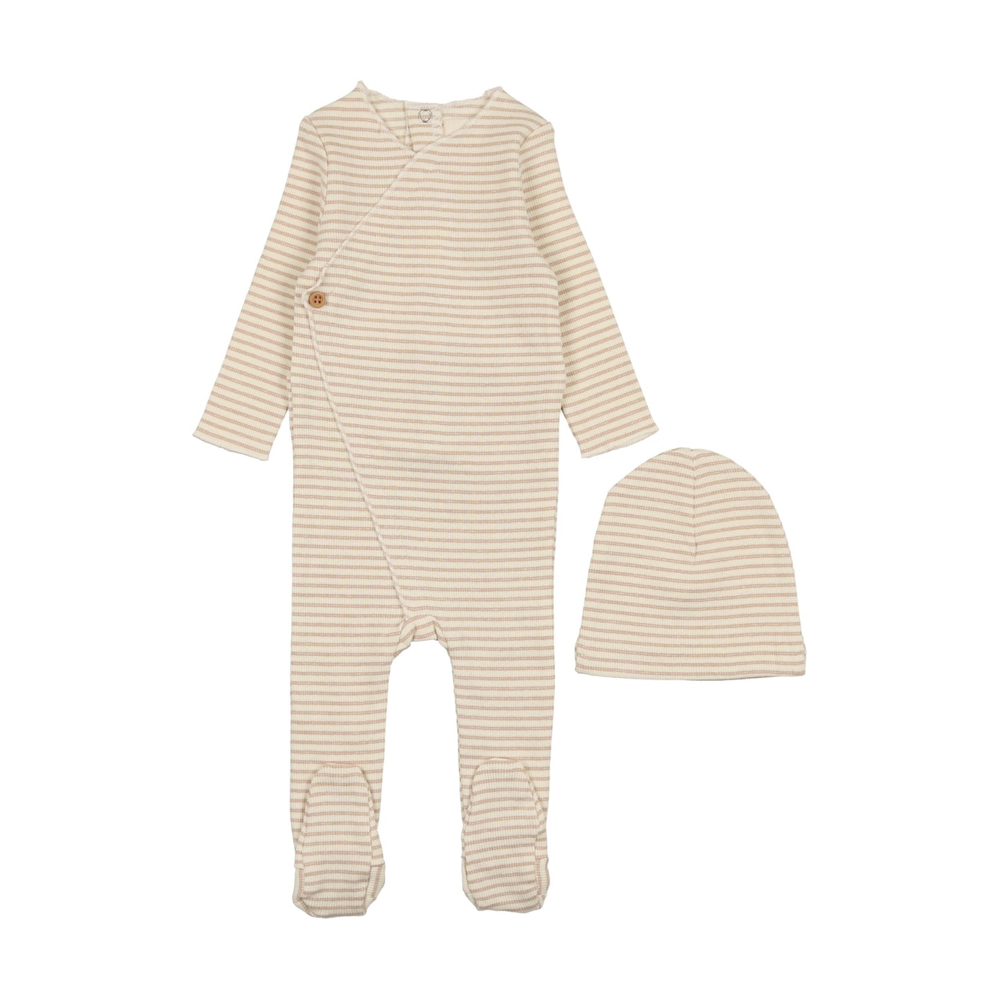 Striped Side Button Footie + Beanie