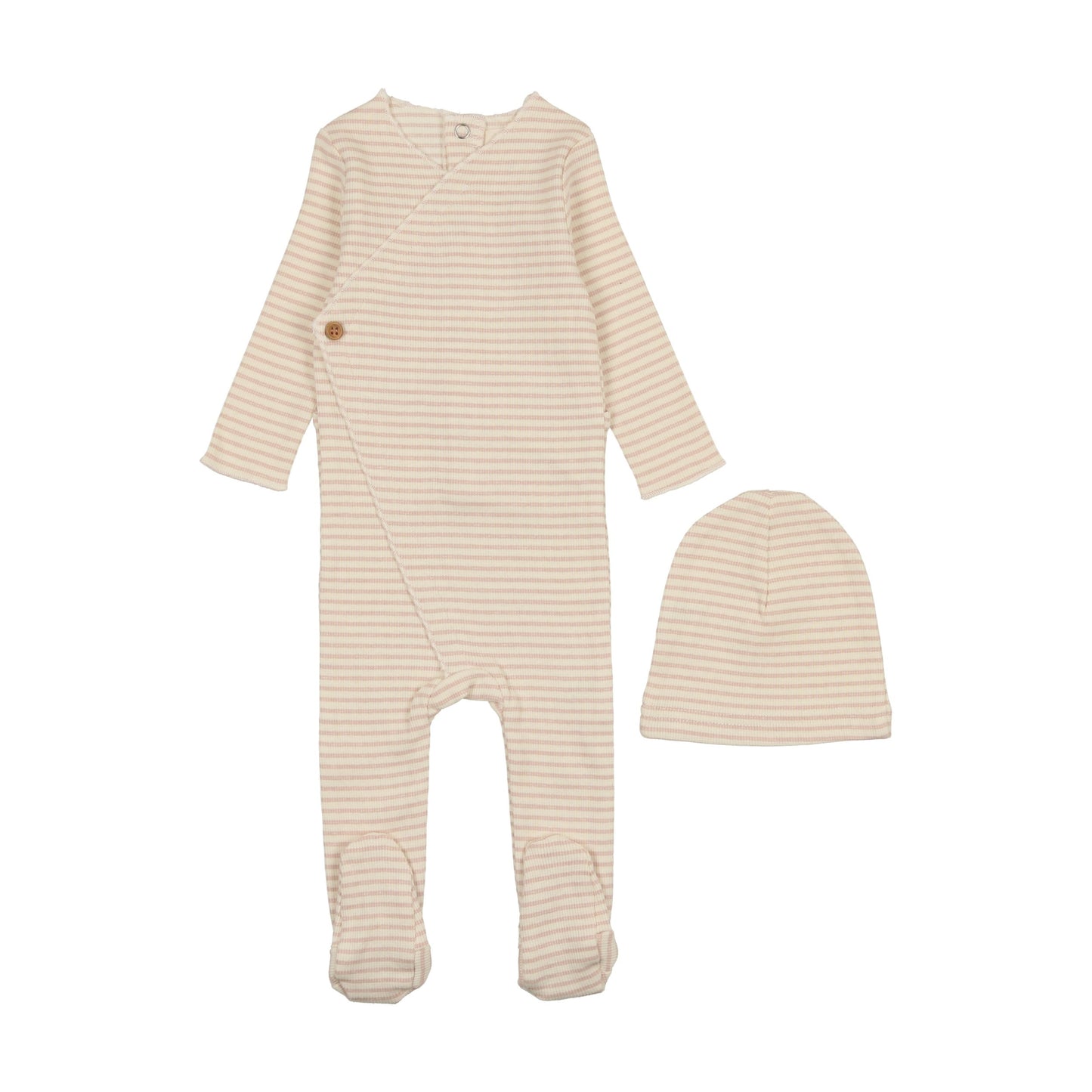 Striped Side Button Footie + Beanie