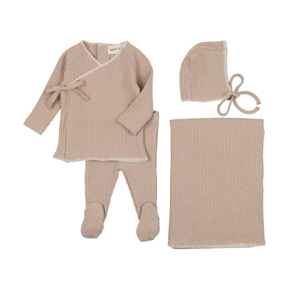 Textured Embroidery Edge Three-piece set with Bonnet
