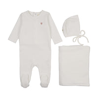 Ribbed velour embroidered three piece set