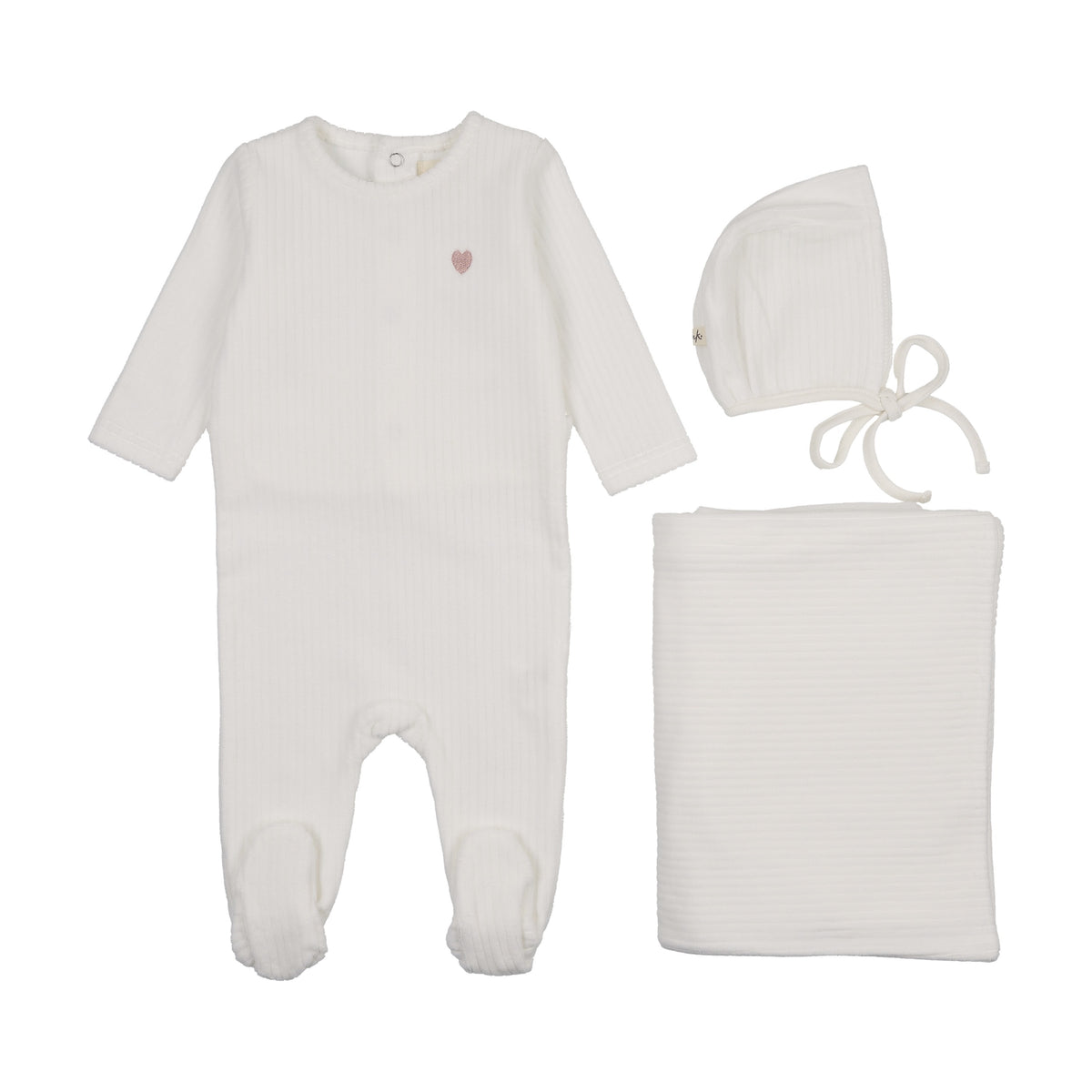Ribbed velour embroidered three piece set-1