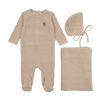 Ribbed velour embroidered three piece set