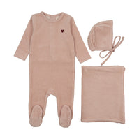 Ribbed velour embroidered three piece set