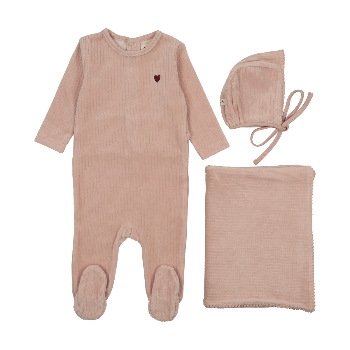 Ribbed velour embroidered three piece set-3