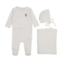 Ribbed velour embroidered three piece set
