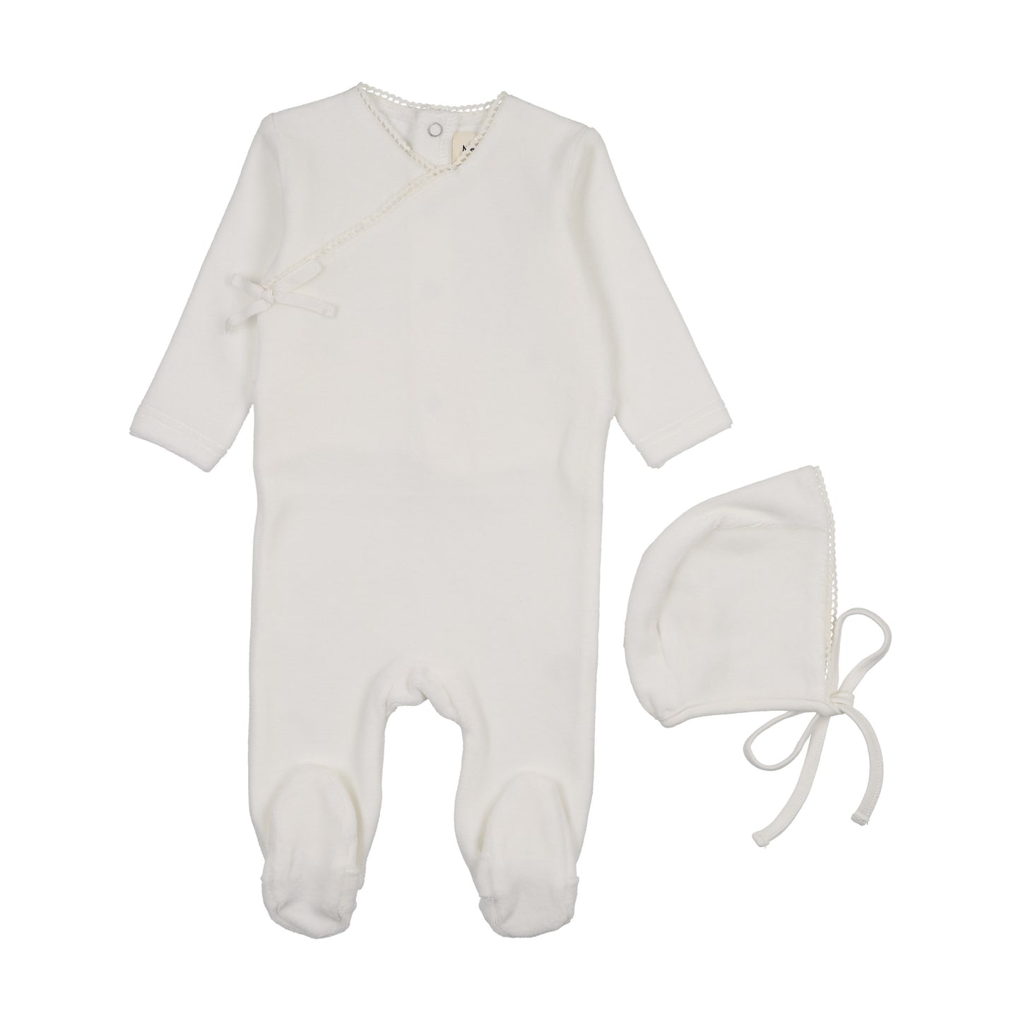Velour Mock wrap footie + Bonnet
