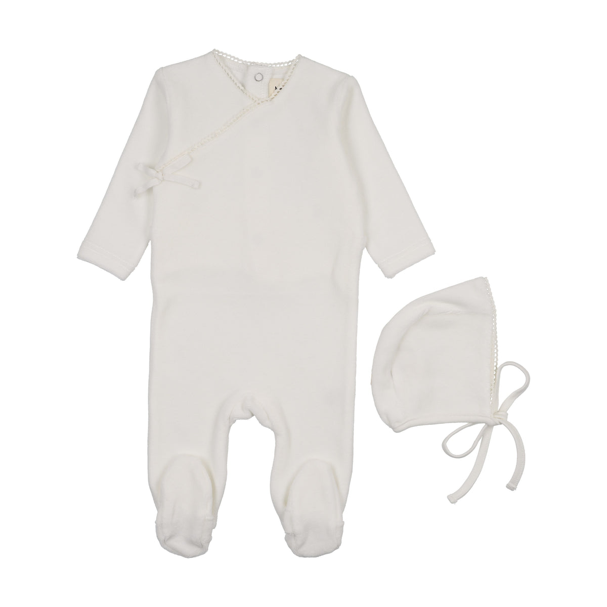 Velour Mock wrap footie + Bonnet-3