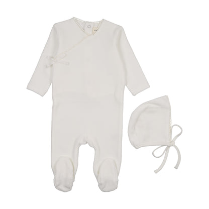 Velour Mock wrap footie + Bonnet