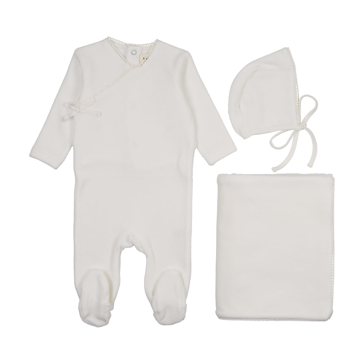 Velour mock wrap footie three piece set-3