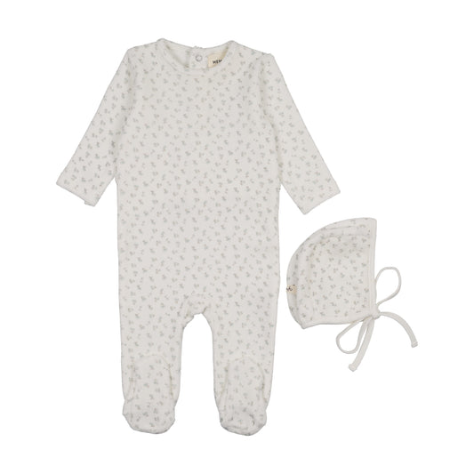 Velour cherry printed footie+ bonnet
