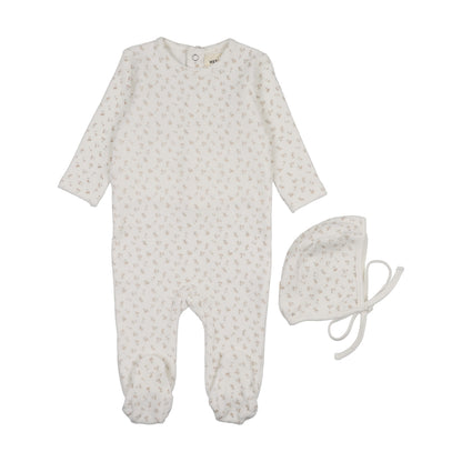 Velour cherry printed footie+ bonnet