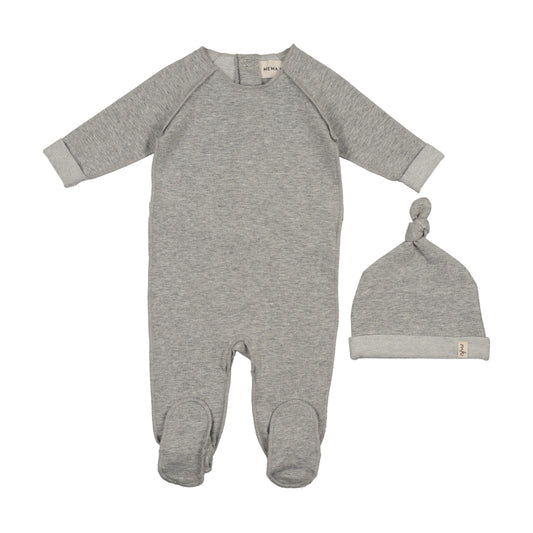 French Terry top stitched footie + beanie