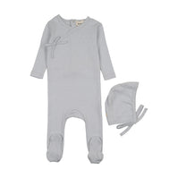 Pointelle scalloped edge footie + bonnet