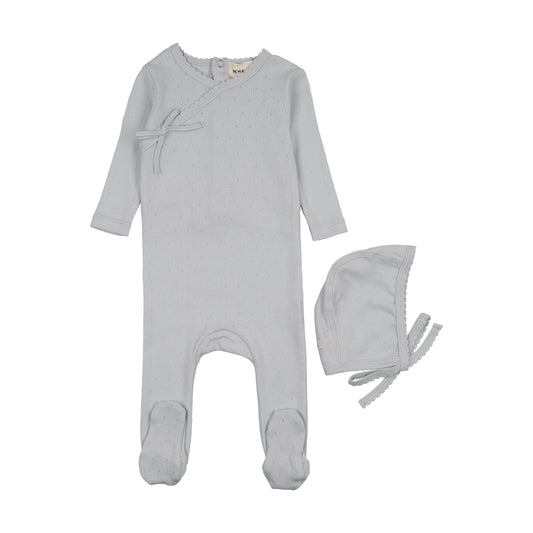 Pointelle scalloped edge footie + bonnet