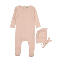 Pointelle scalloped edge footie + bonnet