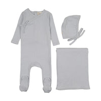Pointelle scalloped edge three piece set
