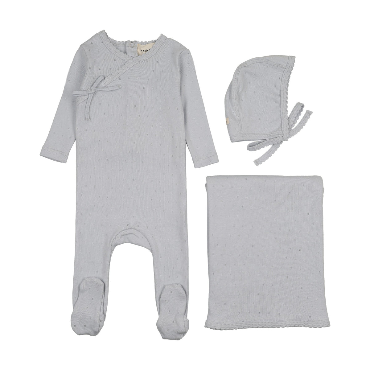 Pointelle scalloped edge three piece set-1