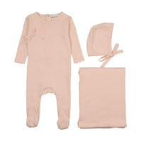 Pointelle scalloped edge three piece set