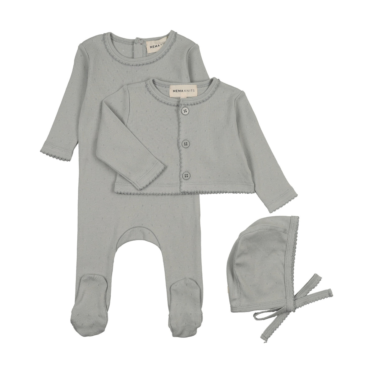 Pointelle footie and cardigan set + Bonnet-3