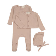 Pointelle footie and cardigan set + Bonnet