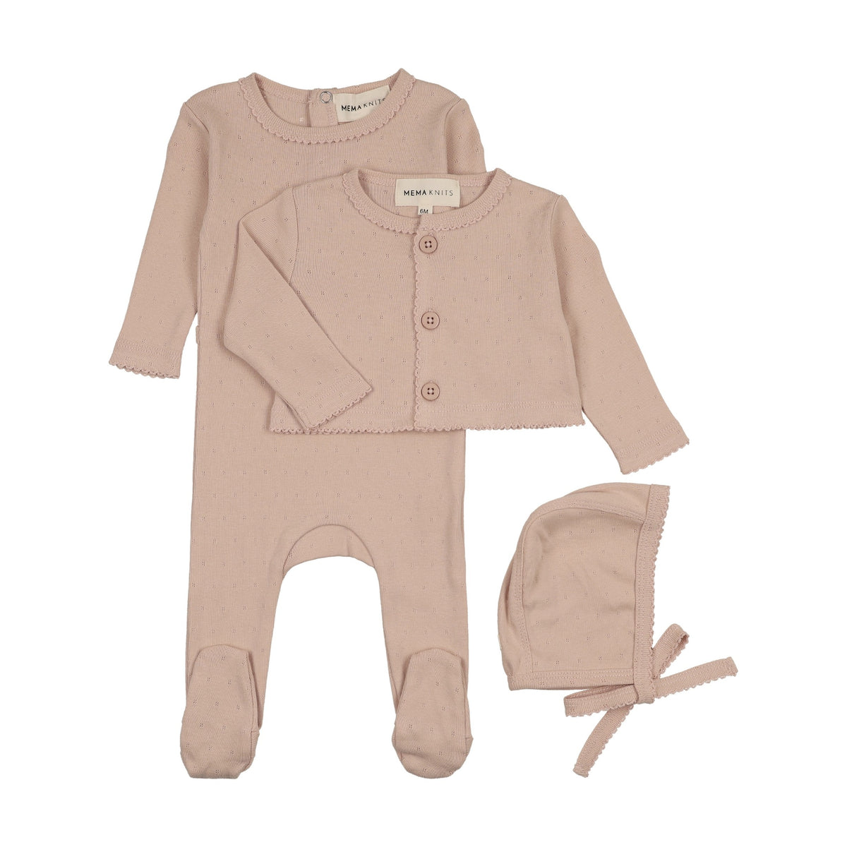 Pointelle footie and cardigan set + Bonnet-4