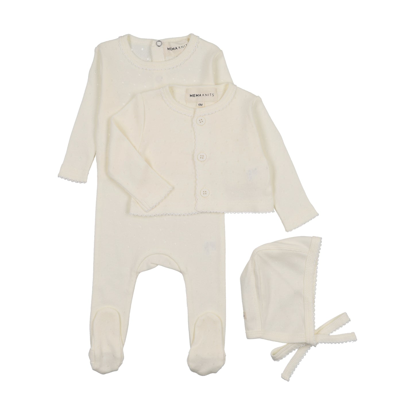 Pointelle footie and cardigan set + Bonnet