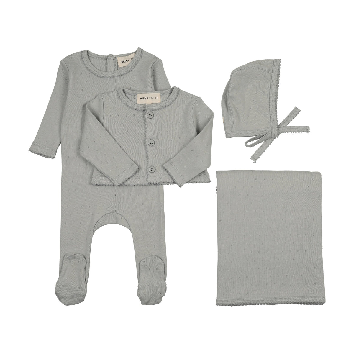 Pointelle footie and cardigan four piece set-1