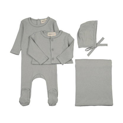 Pointelle footie and cardigan four piece set