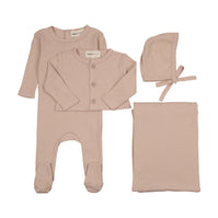 Pointelle footie and cardigan four piece set