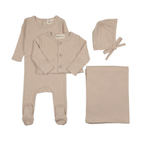 Pointelle footie and cardigan four piece set