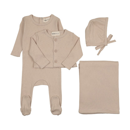 Pointelle footie and cardigan four piece set