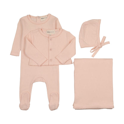 Pointelle footie and cardigan four piece set