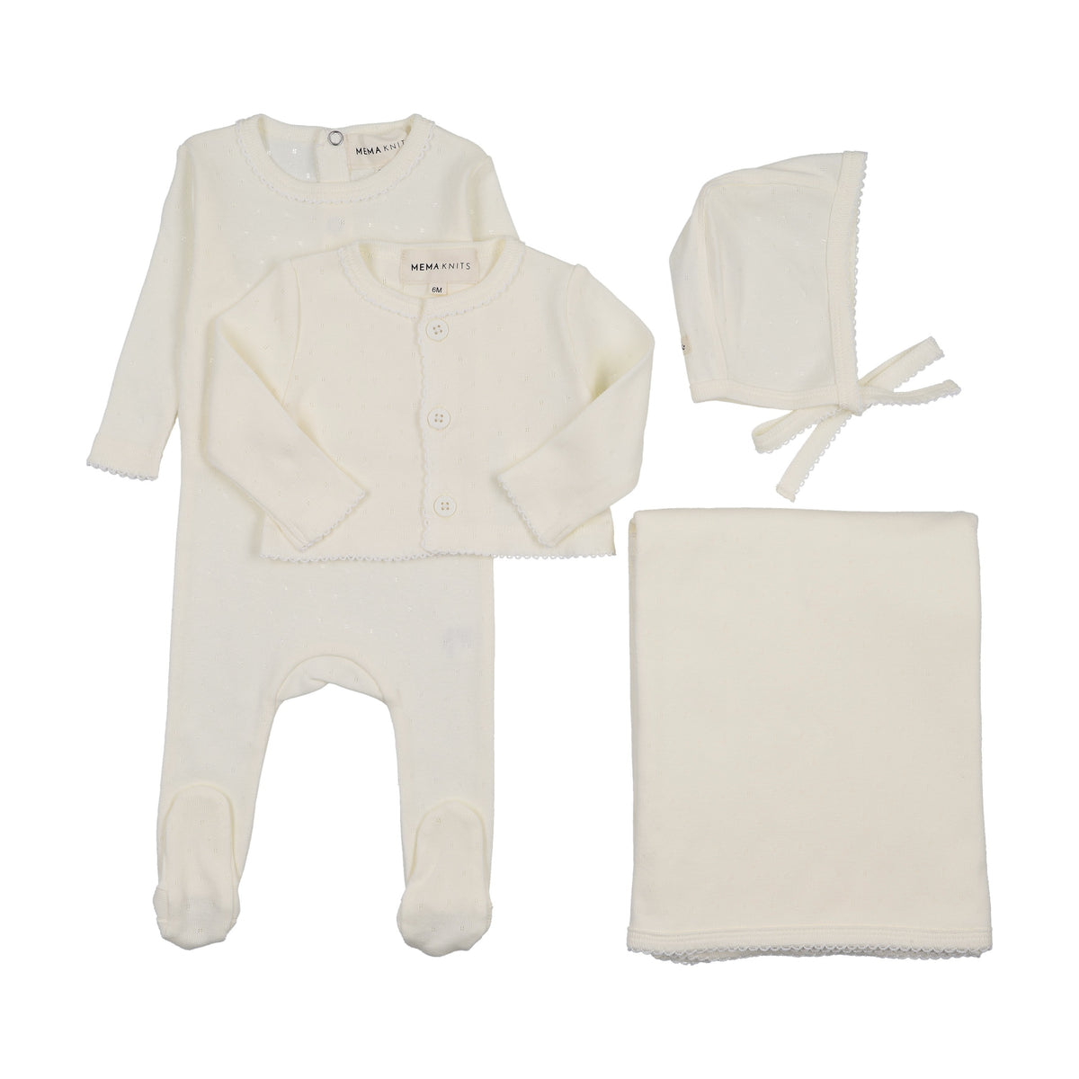 Pointelle footie and cardigan four piece set-5