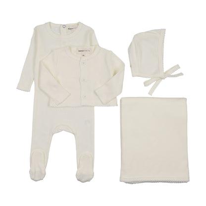 Pointelle footie and cardigan four piece set